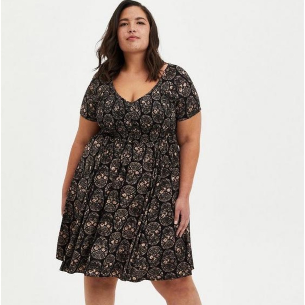 Torrid Mini Challis Smocked Skull Skater Dress